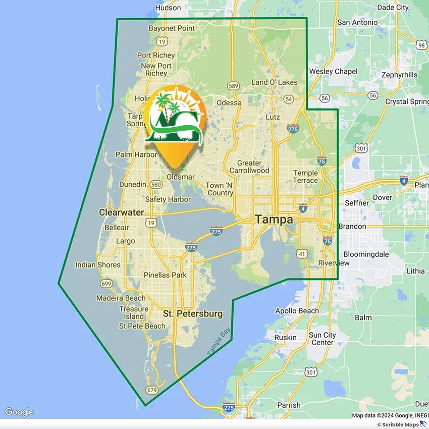 Assure Green Lawn Care and Pest Control Service Area Map Tampa Bay Area